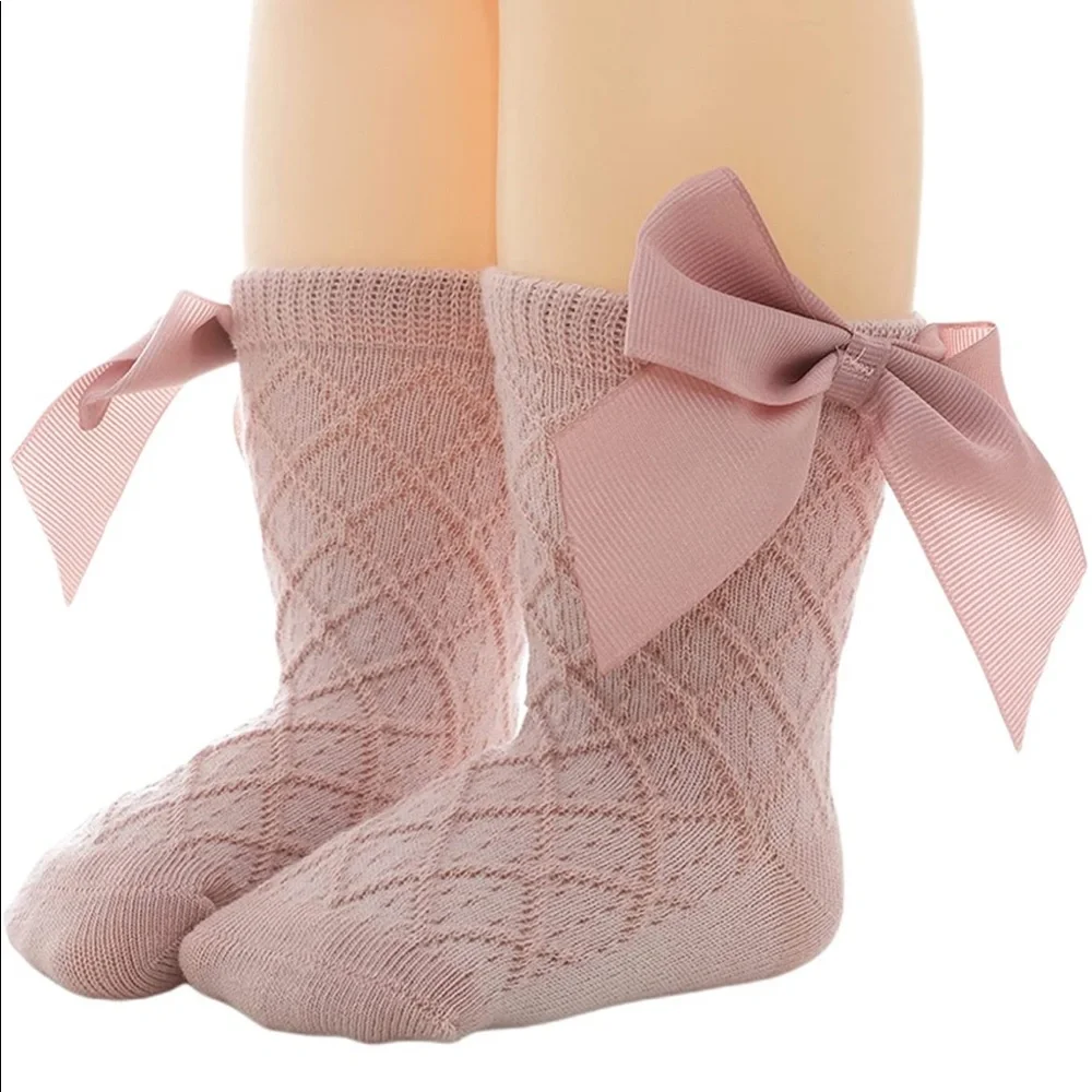 New Kids Baby Girls Tube Socks With Big Bowknot Princess Sweet Cotton Socks